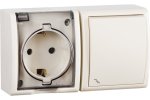 Simon 1594516-031 Блок IP54. Розетка с крышкой Schuko 2Р+Е 16A + Переключатель 10AX 250В