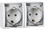 Simon 1594433-030 Розетка двойная IP54 с крышкой Schuko 2x2Р+Е, 16A 250В