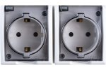Simon 1594443-030 Розетка двойная IP54 с крышкой и шторками Schuko 2x2Р+Е, 16A 250В
