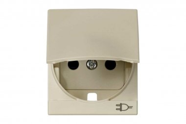 Фотография товара 'Simon 82090-51 Накладка с крышкой и шторками для розетки Schuko 2Р+Е, сл.кость, S82Centr'