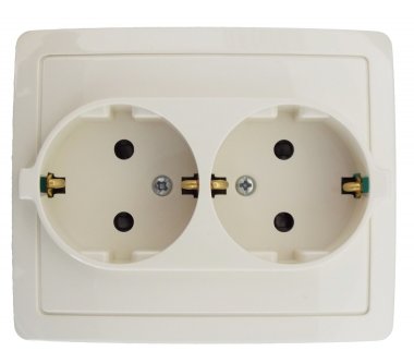 Фотография товара 'Simon 1590451-031 Розетка двойная моноблок со шторками Schuko 2x2Р+Е, 16A 250В'