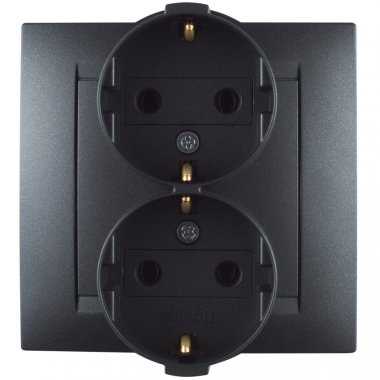 Фотография товара 'Simon 1590459-038 Розетка двойная моноблок Schuko 2x2Р+Е, 16A 250В'