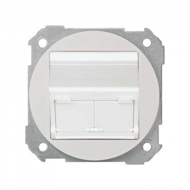 Фотография товара 'Simon 88086-30 Накладка наклонная со шторками и суппортом на 2 разъема RJ45, белый, S88'