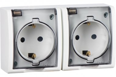 Фотография товара 'Simon 1594433-030 Розетка двойная IP54 с крышкой Schuko 2x2Р+Е, 16A 250В'