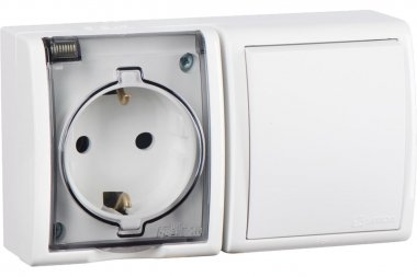 Фотография товара 'Simon 1594511-030 Блок IP54. Розетка с крышкой Schuko 2Р+Е 16A + Однополюсный выкл-ль 10AX 250В'