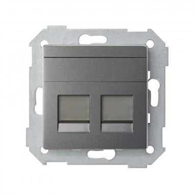 Фотография товара 'Simon 8200006-096 Накладка прямая со шторками и суппортом на 2 разъема RJ45'