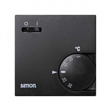 Фотография товара 'Simon 75503-68 Термостат механич. релейный для отопл/конд. с датчиком воздуха, накладной, 10А 230В~, графит, S75'