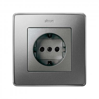 Фотография товара 'Simon 82041-93 Накладка со шторками для розетки Schuko 2Р+Е, мат.алюминий, S82D'