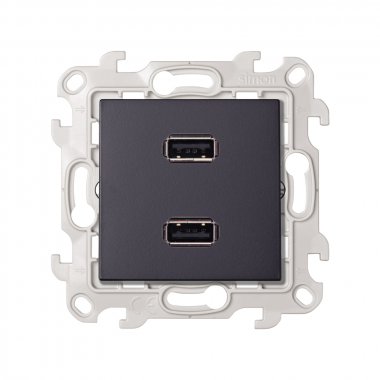 Фотография товара 'Simon 2411090-038 Розетка 2xUSB 2.0 (передача данных), графит, S24'