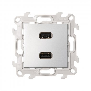 Фотография товара 'Simon 2411090-033 Розетка 2xUSB 2.0 (передача данных), алюминий, S24'