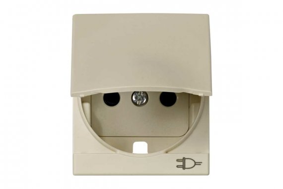 Фотография товара 'Simon 82090-51 Накладка с крышкой и шторками для розетки Schuko 2Р+Е, сл.кость, S82Centr'