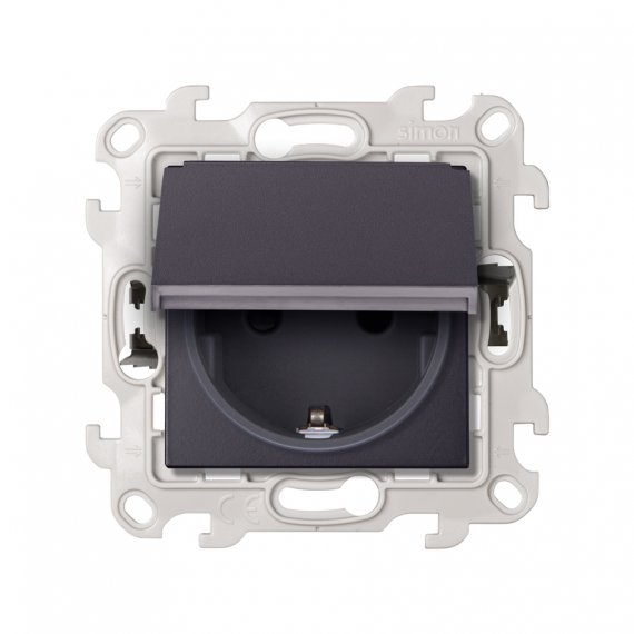 Фотография товара 'Simon 2420448-038 Розетка IP44 с крышкой и шторками Schuko 2Р+Е, 16A 250В'