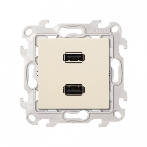 Фотография товара 'Simon 2411090-031 Розетка 2xUSB 2.0 (передача данных), сл.кость, S24'