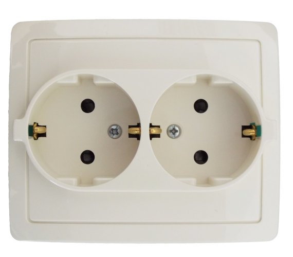 Фотография товара 'Simon 1590451-031 Розетка двойная моноблок со шторками Schuko 2x2Р+Е, 16A 250В'