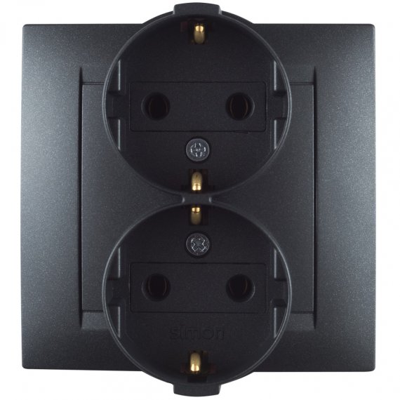 Фотография товара 'Simon 1590459-038 Розетка двойная моноблок Schuko 2x2Р+Е, 16A 250В'