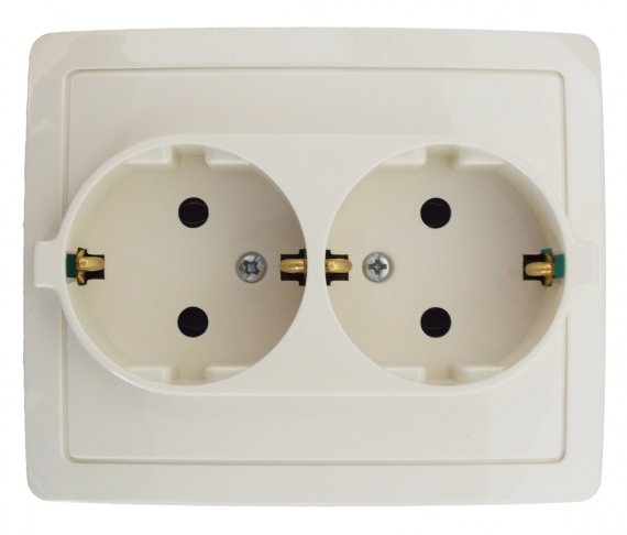 Фотография товара 'Simon 1590456-031 Розетка двойная моноблок Schuko 2x2Р+Е, 16A 250В'