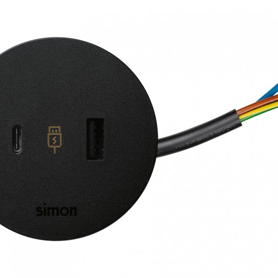 Фотография товара 'Simon 43120000-138 Врезное з/у USB A+C, free-провод 20 см'