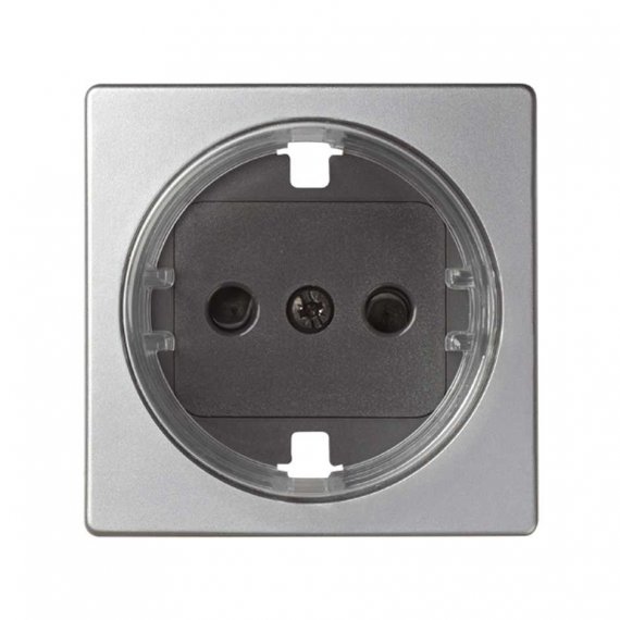 Фотография товара 'Simon 82043-33 Накладка со шторками для розетки уменьш.глубины Schuko 2Р+Е, алюминий, S82'