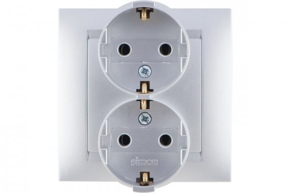 Фотография товара 'Simon 1590459-033 Розетка двойная моноблок Schuko 2x2Р+Е, 16A 250В'