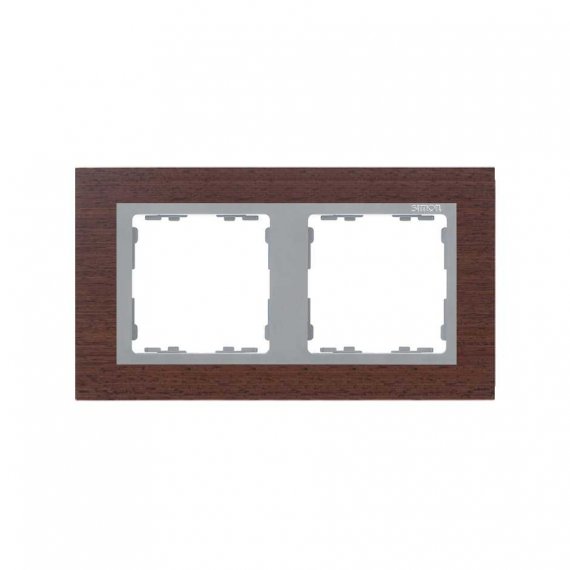 Фотография товара 'Simon 82927-65 Рамка на 2 поста, дерево, венге/алюминий, S82N'