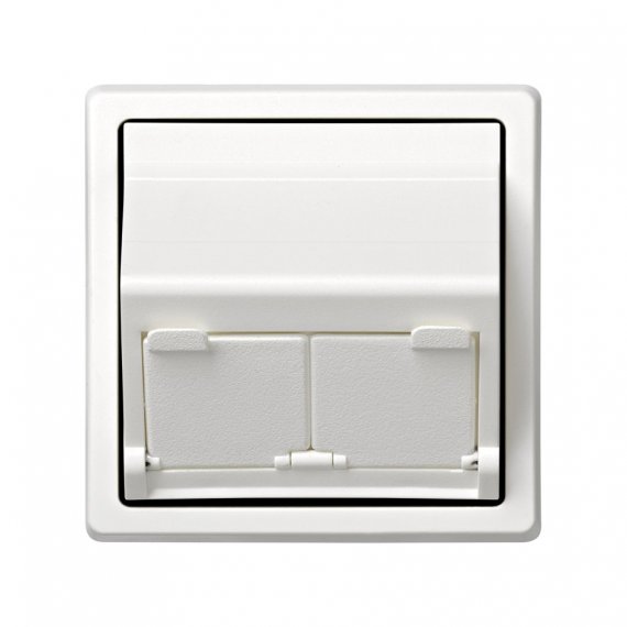 Фотография товара 'Simon 73086-60 Розетка наклонная для передачи данных со шторками на 2 разъема RJ45'