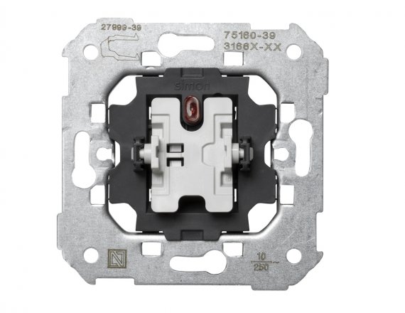 Фотография товара 'Simon 75160-39 Кнопочный выключатель с подсветкой, 10A 250В~, S75'