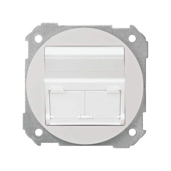 Фотография товара 'Simon 88086-30 Накладка наклонная со шторками и суппортом на 2 разъема RJ45, белый, S88'