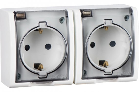 Фотография товара 'Simon 1594433-030 Розетка двойная IP54 с крышкой Schuko 2x2Р+Е, 16A 250В'