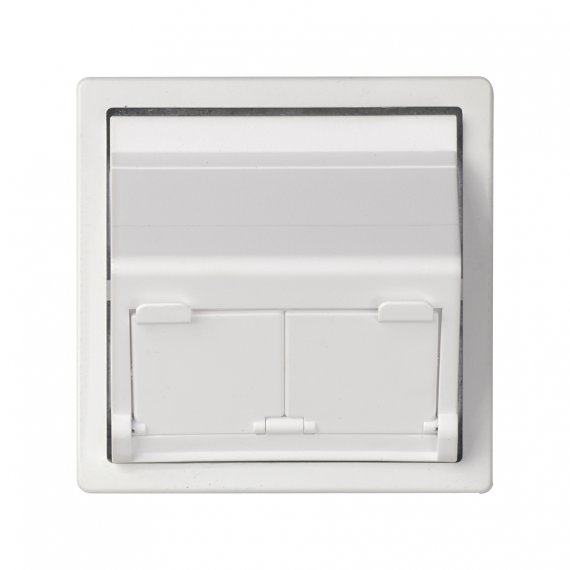Фотография товара 'Simon 82579-30 Накладка наклонная с суппортом на 2 разъема RJ45 со шторками, белый, S82'
