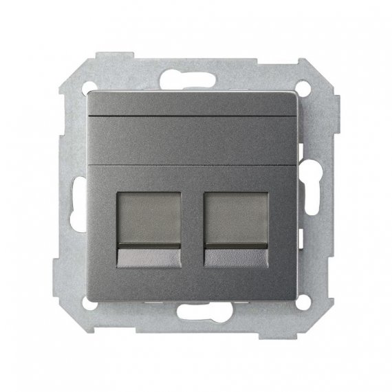 Фотография товара 'Simon 8200006-096 Накладка прямая со шторками и суппортом на 2 разъема RJ45'