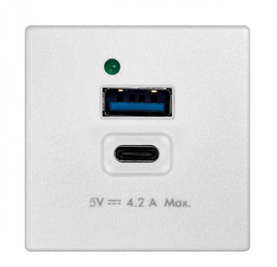 Фотография товара 'Simon K126G-9 Зарядное устройство USB A+C 21W, 230В'