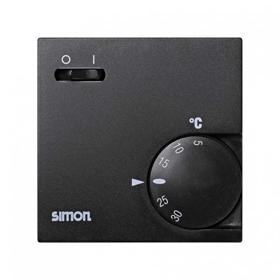 Фотография товара 'Simon 75503-68 Термостат механич. релейный для отопл/конд. с датчиком воздуха, накладной, 10А 230В~, графит, S75'