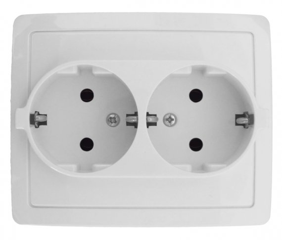 Фотография товара 'Simon 1590456-030 Розетка двойная моноблок Schuko 2x2Р+Е, 16A 250В'