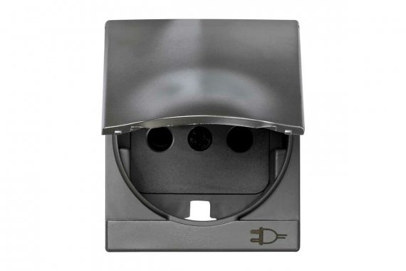 Фотография товара 'Simon 82090-53 Накладка с крышкой и шторками для розетки Schuko 2Р+Е, алюминий, S82Centr'