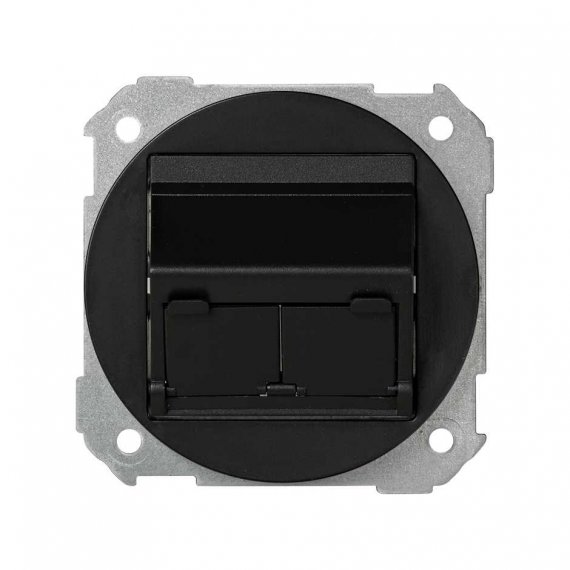 Фотография товара 'Simon 88086-38 Накладка наклонная со шторками и суппортом на 2 разъема RJ45, графит, S88'