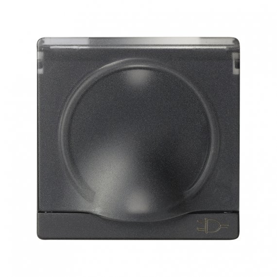 Фотография товара 'Simon 82090-38 Накладка с крышкой и шторками для розетки Schuko 2Р+Е, графит, S82'