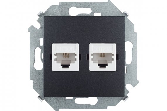 Фотография товара 'Simon 1591589-038 Розетка телефонная 2xRJ11, графит, S15'