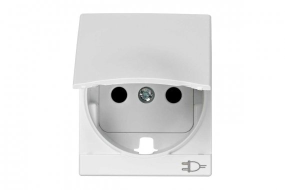 Фотография товара 'Simon 82090-50 Накладка с крышкой и шторками для розетки Schuko 2Р+Е, белый, S82Centr'