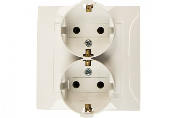 Фотография товара 'Simon 1590459-030 Розетка двойная моноблок Schuko 2x2Р+Е, 16A 250В'