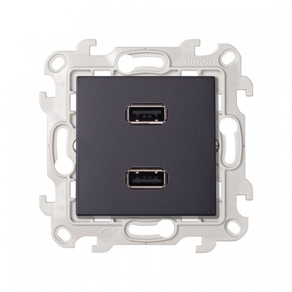 Фотография товара 'Simon 2411090-038 Розетка 2xUSB 2.0 (передача данных), графит, S24'