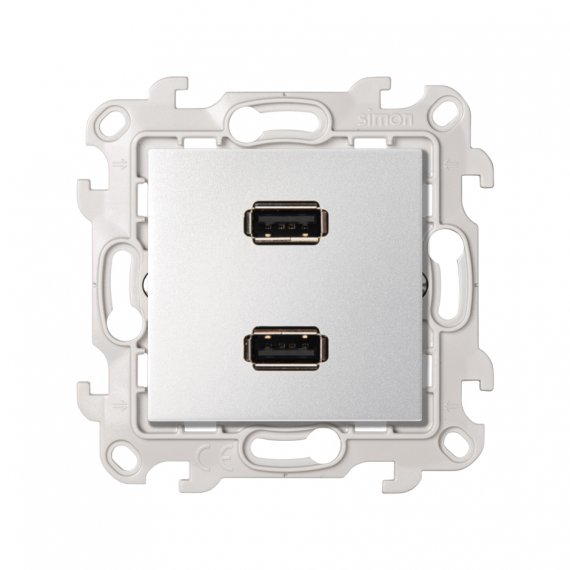 Фотография товара 'Simon 2411090-033 Розетка 2xUSB 2.0 (передача данных), алюминий, S24'