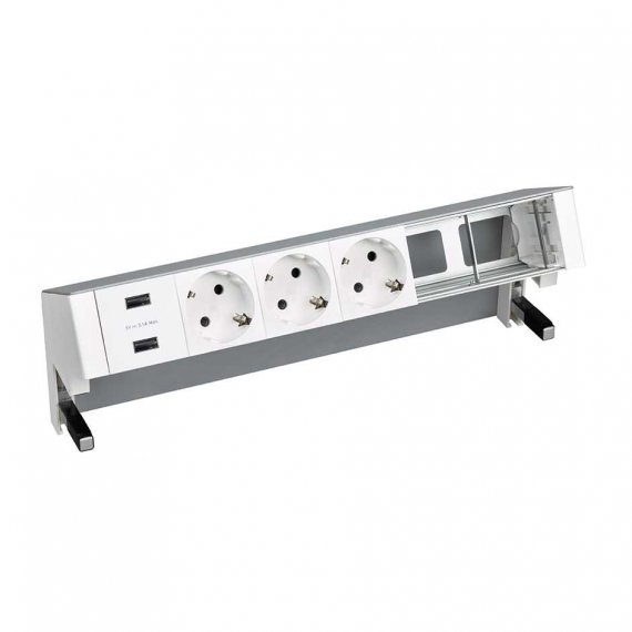 Фотография товара 'Simon 42623000-133 Настольный x6 розеточный блок, 3x2P+E, USB A+A з/у, 2 пустых модуля'