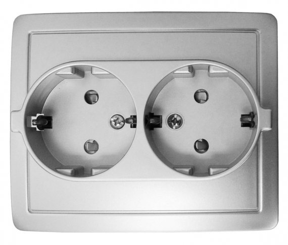 Фотография товара 'Simon 1590451-033 Розетка двойная моноблок со шторками Schuko 2x2Р+Е, 16A 250В'