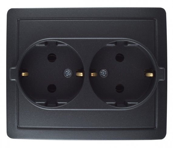 Фотография товара 'Simon 1590456-038 Розетка двойная моноблок Schuko 2x2Р+Е, 16A 250В'