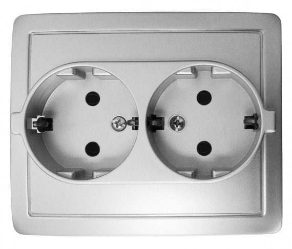 Фотография товара 'Simon 1590456-033 Розетка двойная моноблок Schuko 2x2Р+Е, 16A 250В'