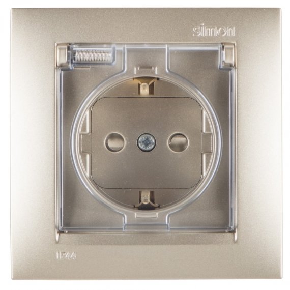 Фотография товара 'Simon 1590450-034 Розетка IP44 моноблок с крышкой и шторками Schuko 2Р+Е, 16A 250В'