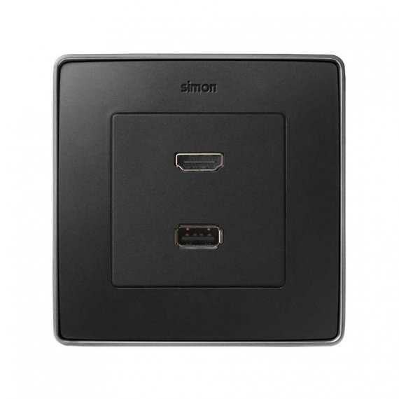 Фотография товара 'Simon 8201095-093 Накладка для розетки HDMI+USB 2.0, мат.алюминий, S82D'